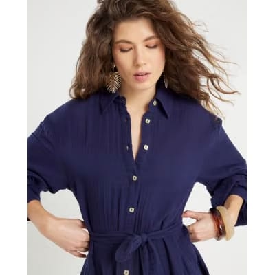 Navy Mini Belted Shirt Dress