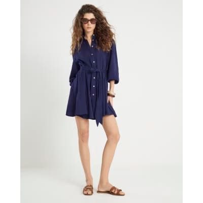 Navy Mini Belted Shirt Dress