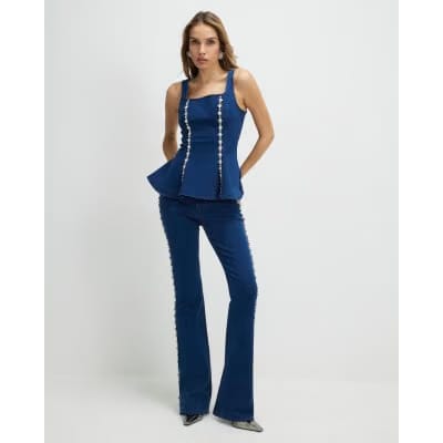 Blue Denim Embellished Bootcut Jeans