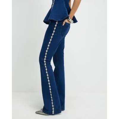 Blue Denim Embellished Bootcut Jeans