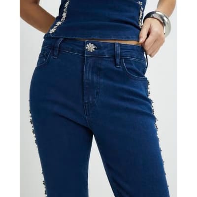 Blue Denim Embellished Bootcut Jeans