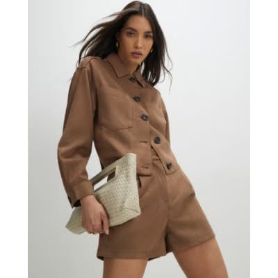 Beige Faux Suede Overshirt