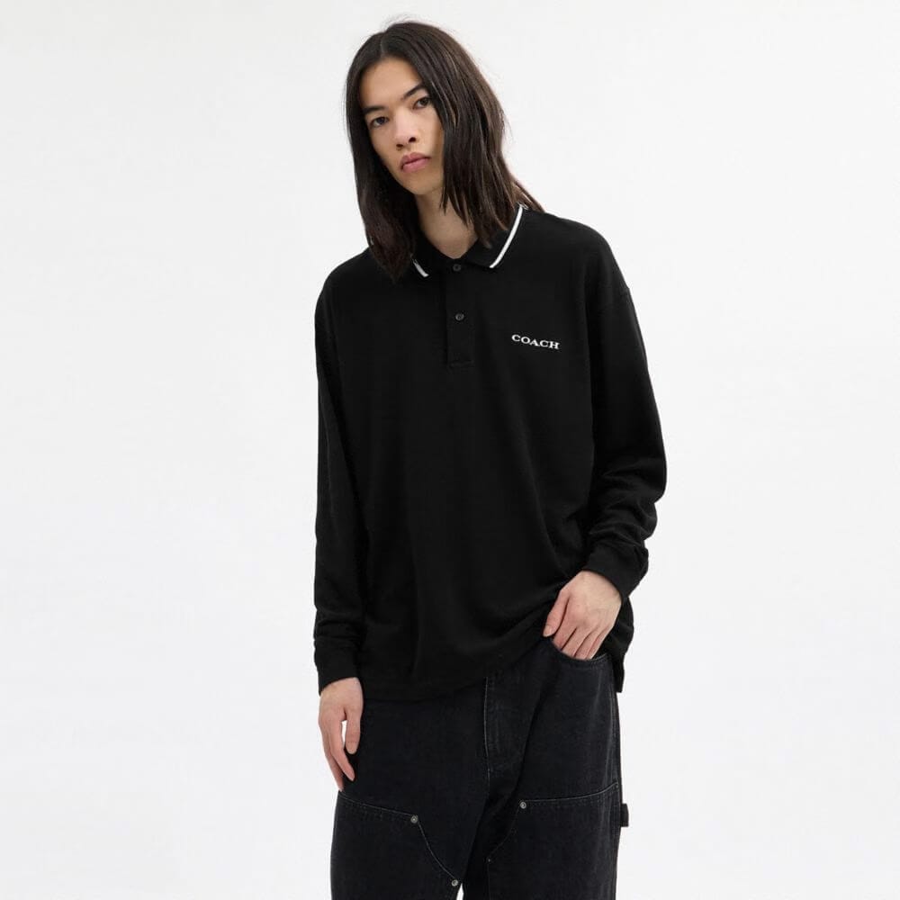 Signature Trim Long Sleeve Polo In Regenerative Cotton