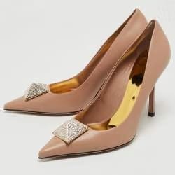 Valentino Beige Leather One Stud Crystals Pumps