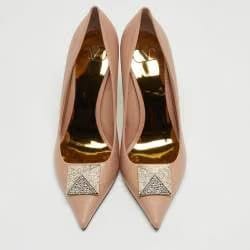 Valentino Beige Leather One Stud Crystals Pumps
