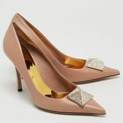 Valentino Beige Leather One Stud Crystals Pumps
