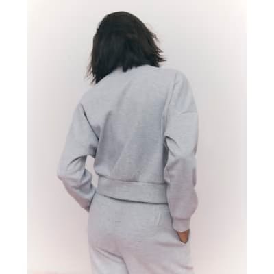 Grey Long Sleeve Zip up Bomber Sweatshirt