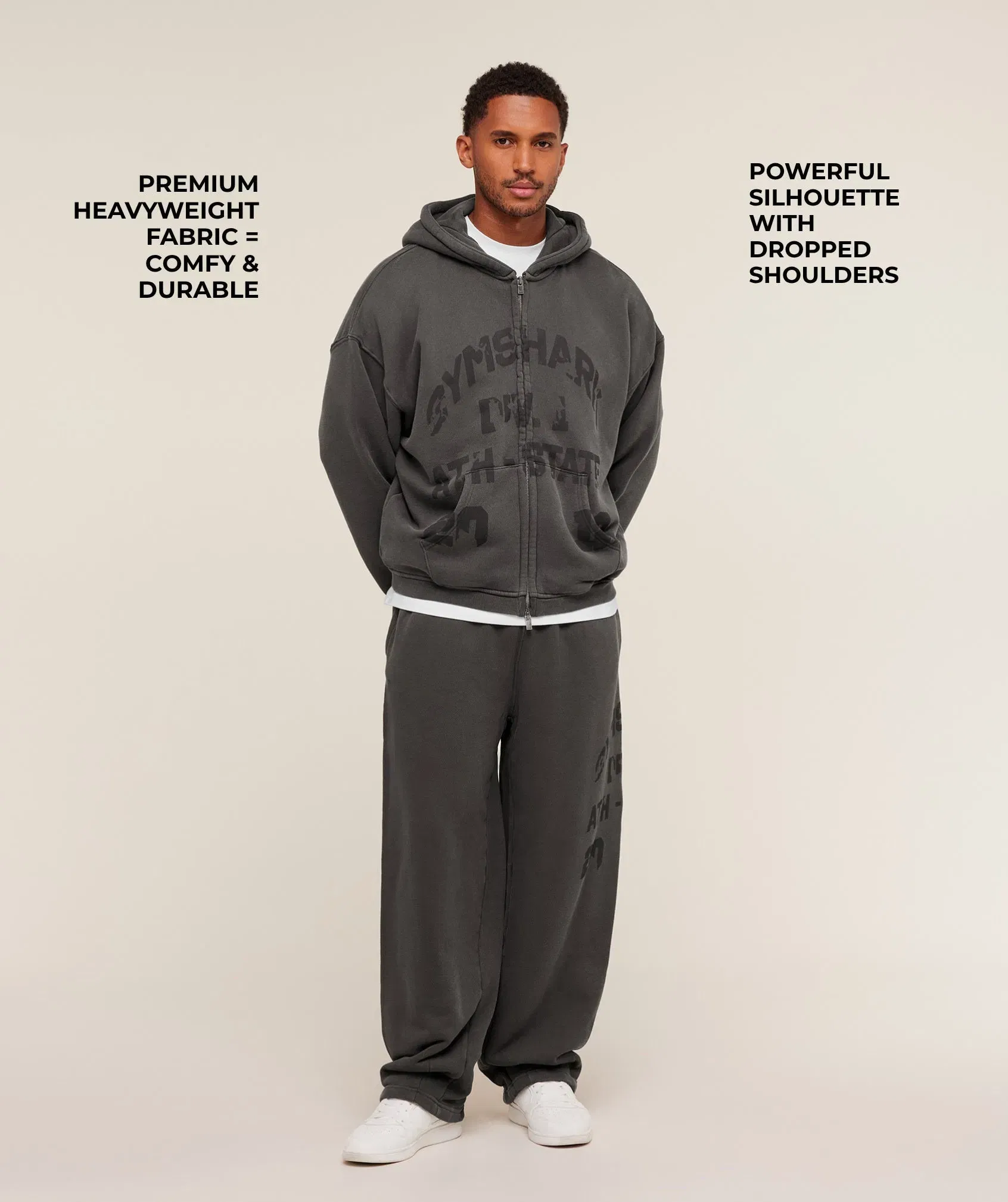 Gymshark Collegiate Washed Zip Up Hoodie - Asphalt Grey