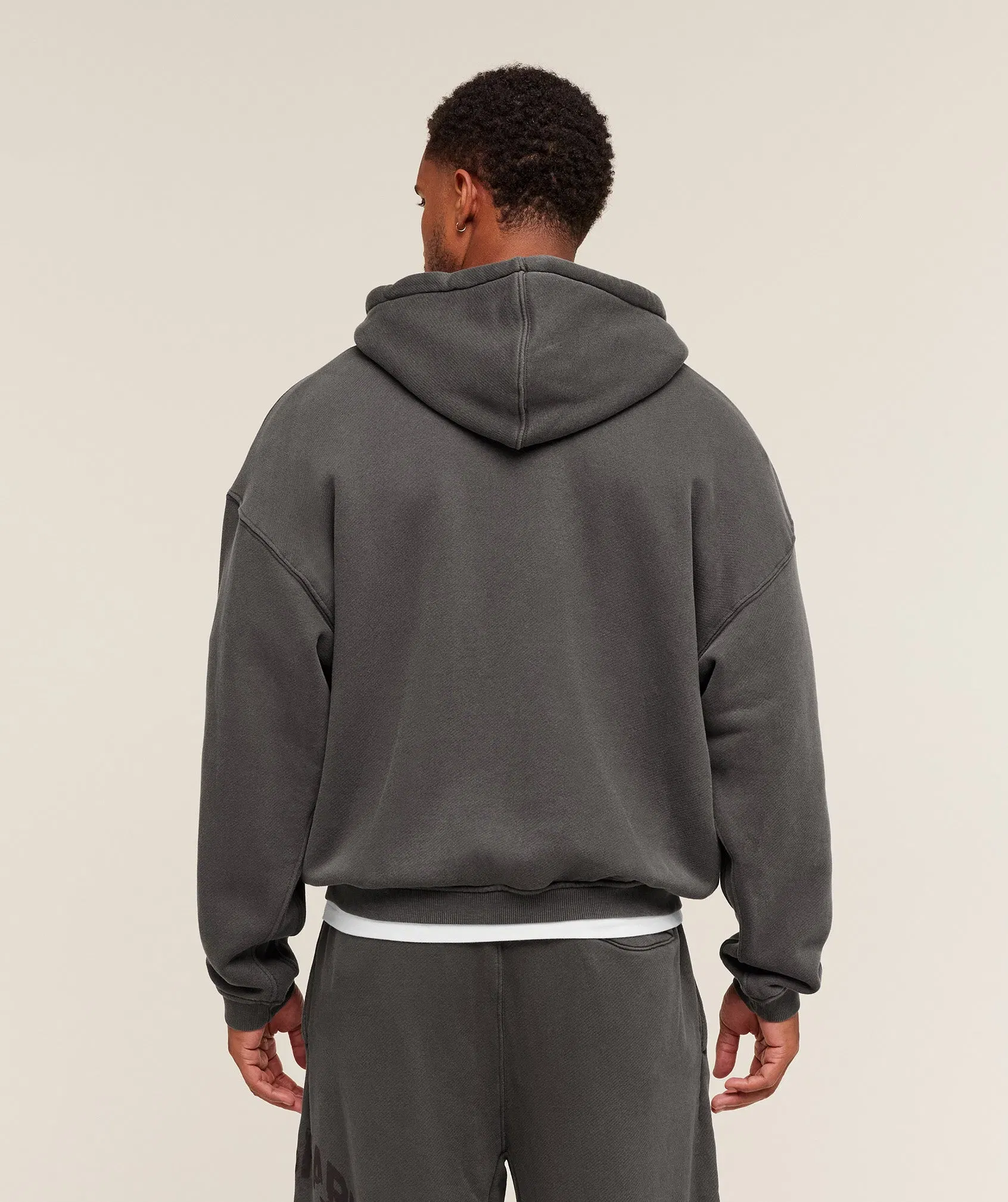 Gymshark Collegiate Washed Zip Up Hoodie - Asphalt Grey