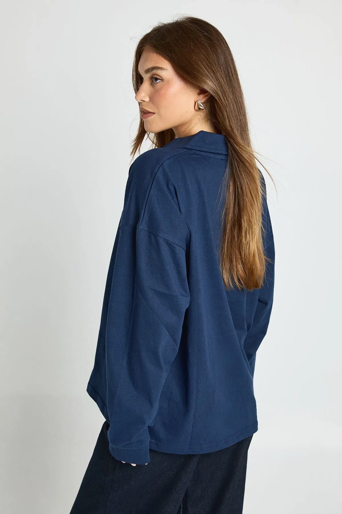 Heavy Cotton Button Detail Collared Rugby Top