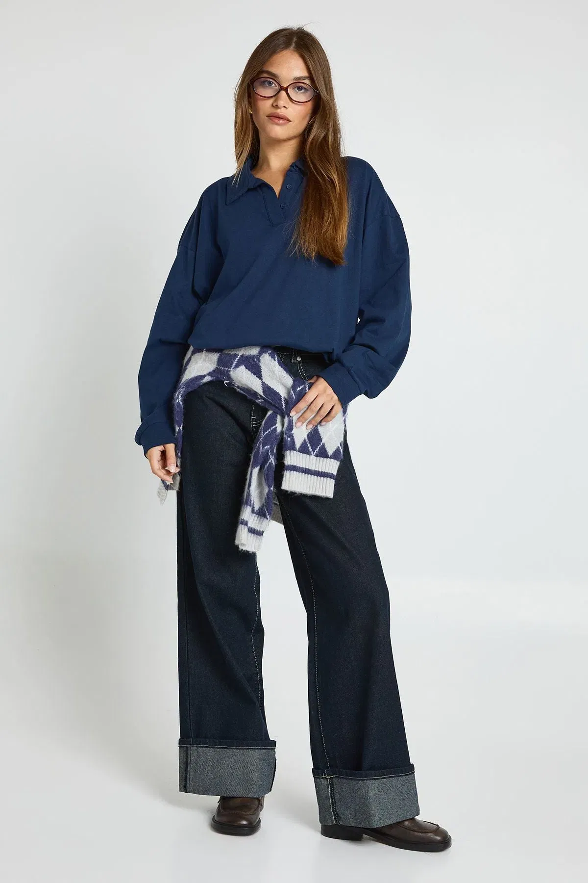 Heavy Cotton Button Detail Collared Rugby Top