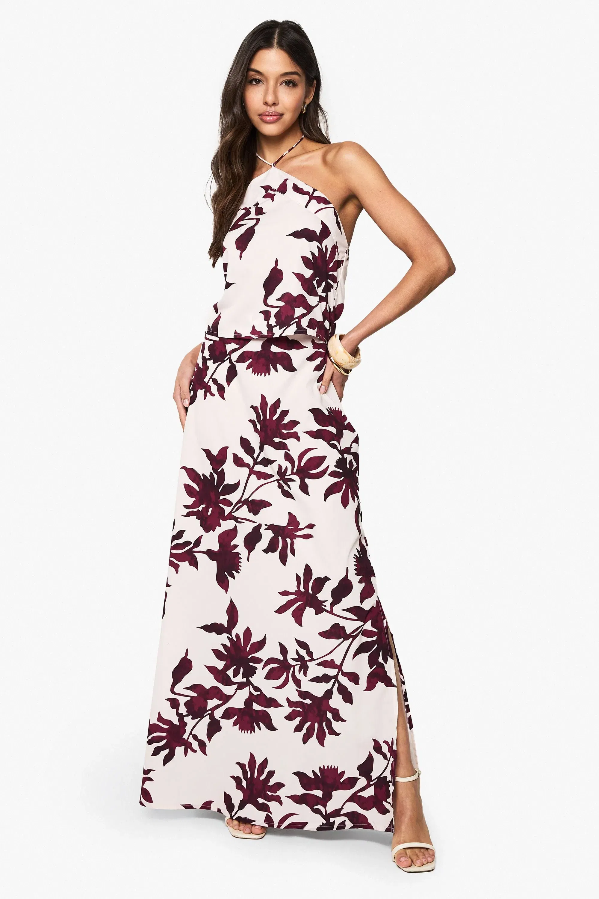 Floral Basic Bias Cut Woven Maxi Skirt
