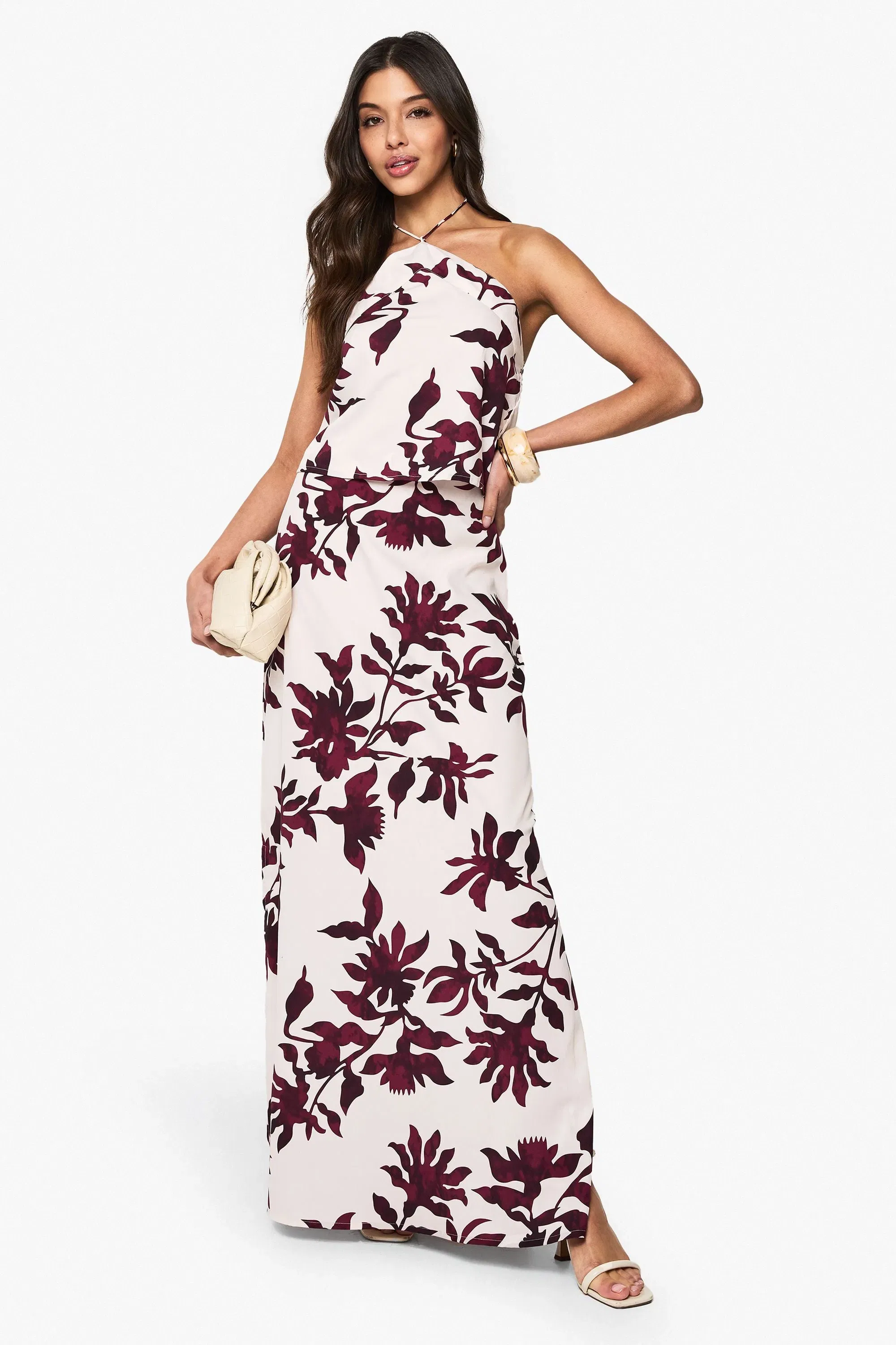 Floral Basic Bias Cut Woven Maxi Skirt