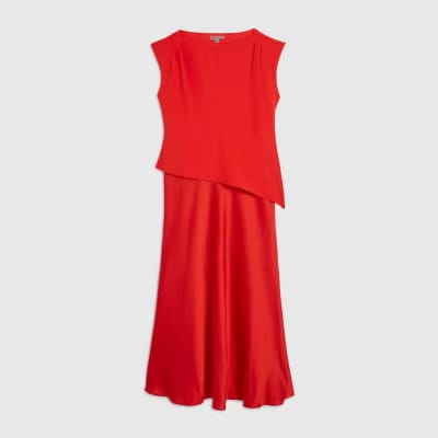 Petite Red Satin Hybrid Midi Dress