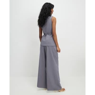 Grey Wrap Detail Wide Leg Trousers