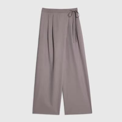 Grey Wrap Detail Wide Leg Trousers
