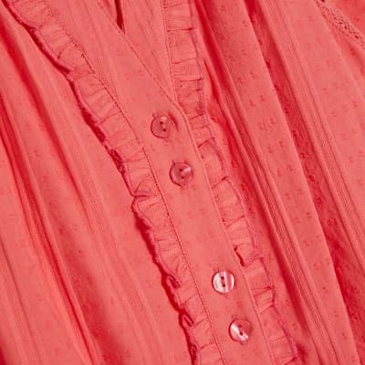 Pink V Neck Short Sleeve Frill Mini Dress