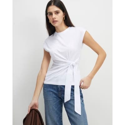 White Short Sleeve Tie Side T-shirt