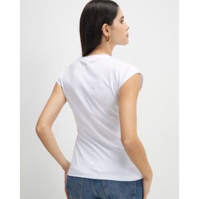 White Short Sleeve Tie Side T-shirt