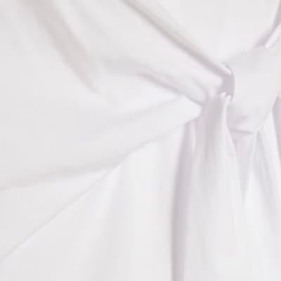 White Short Sleeve Tie Side T-shirt