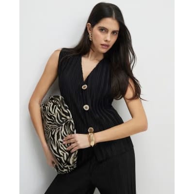 Black Plisse Waistcoat