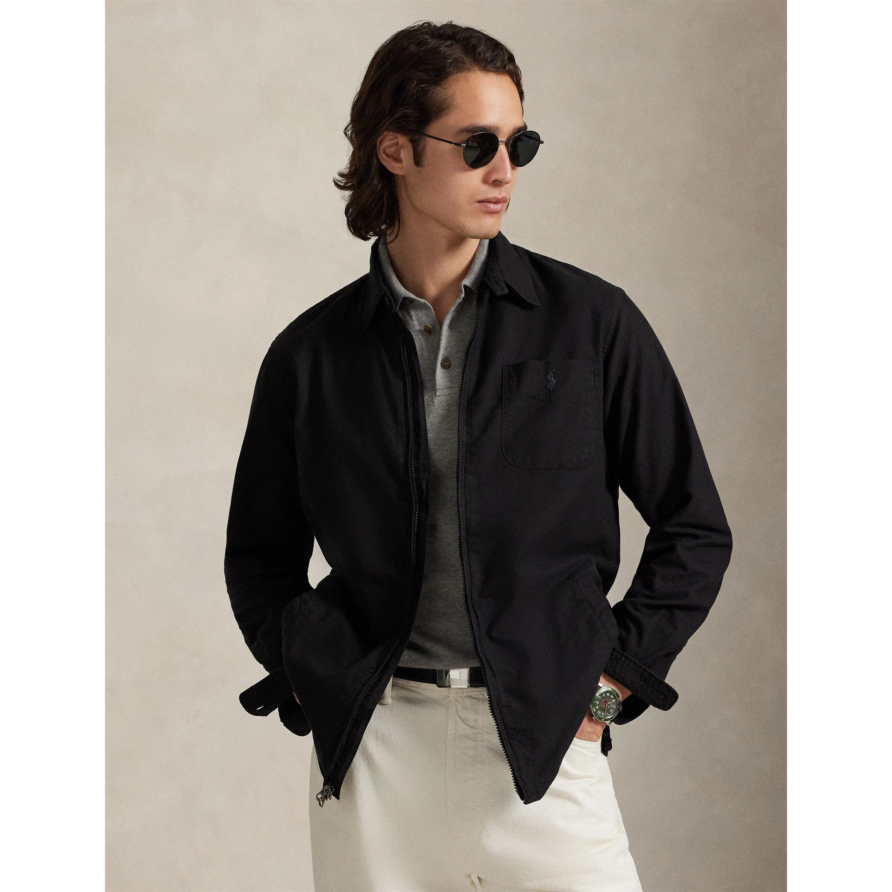 Garment Dye Cotton Long Sleeve Full Zip Overshirt