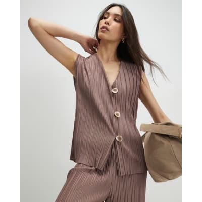 Beige Plisse Waistcoat