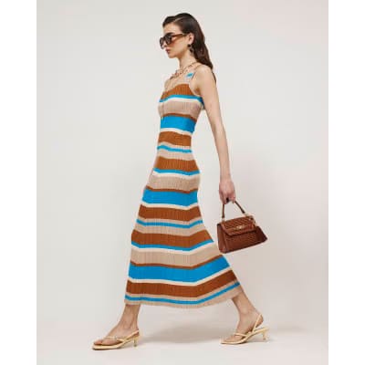 Brown Knitted Striped Maxi Dress