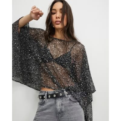 Black Sequin Knitted Cape