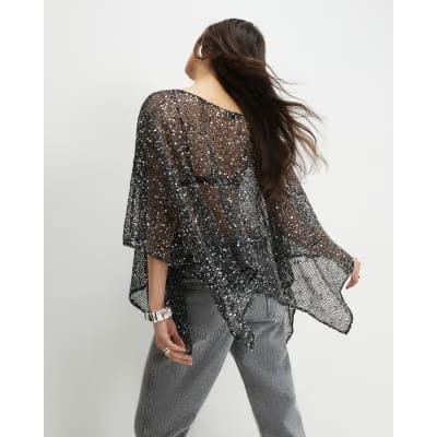 Black Sequin Knitted Cape