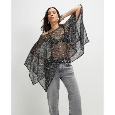 Black Sequin Knitted Cape