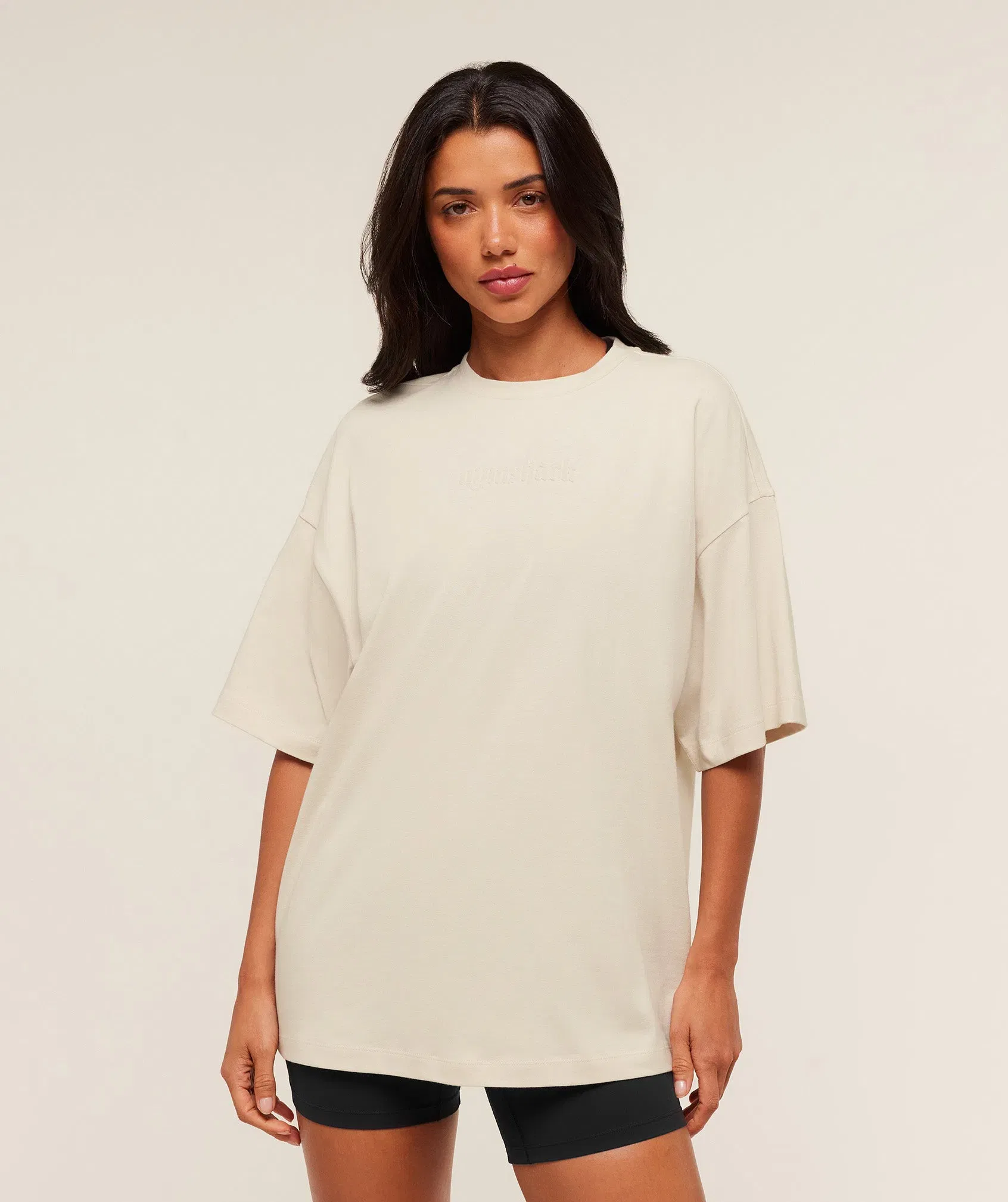 Gymshark Embossed Graphic Oversized T-Shirt - Oat White