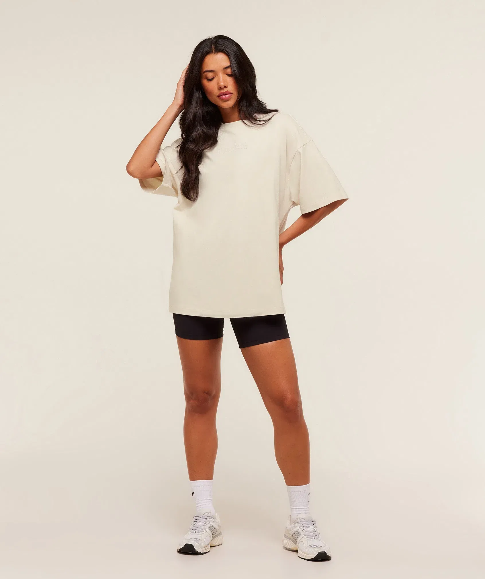 Gymshark Embossed Graphic Oversized T-Shirt - Oat White