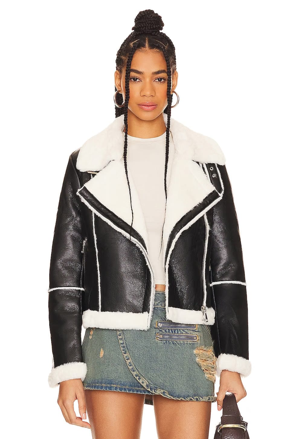 superdown Genna Zip Up Jacket in Black & White