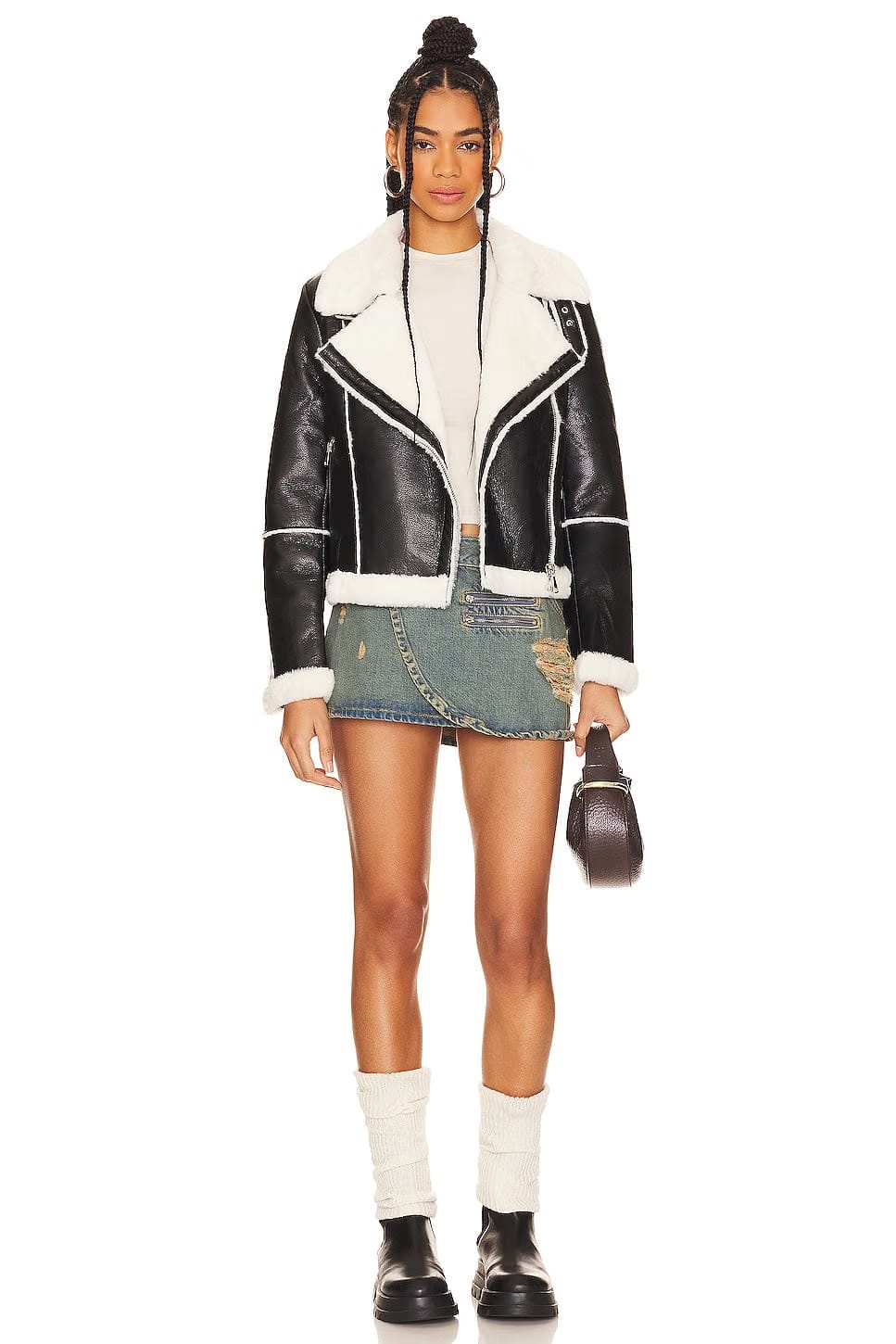 superdown Genna Zip Up Jacket in Black & White