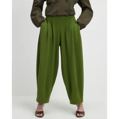 Khaki Balloon Leg Pleated Trousers