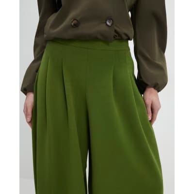 Khaki Balloon Leg Pleated Trousers