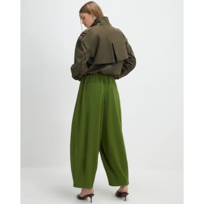 Khaki Balloon Leg Pleated Trousers