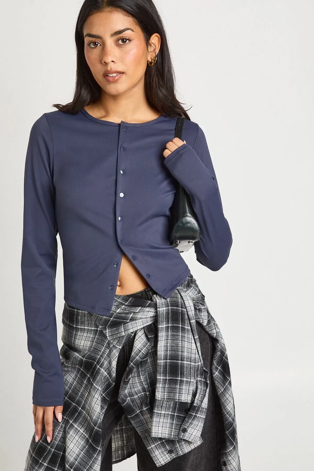 Peached Sculpt Popper Through Long Sleeve Top