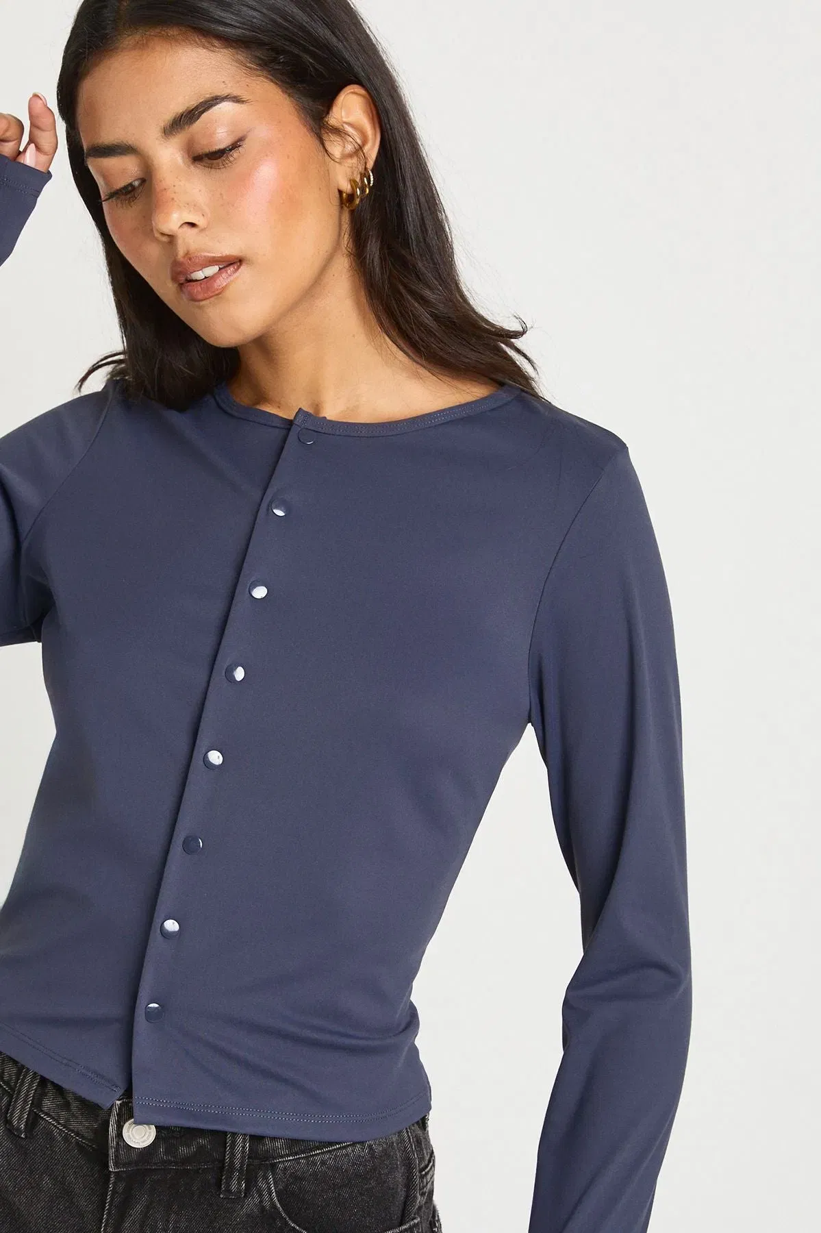Peached Sculpt Popper Through Long Sleeve Top