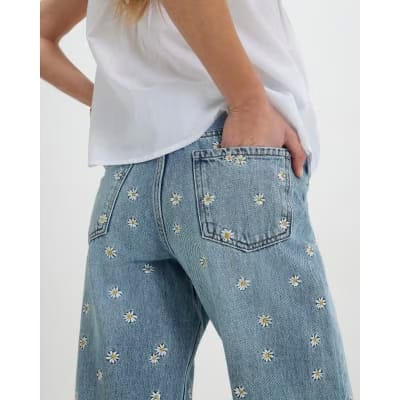 Blue Relaxed Straight Daisy Jeans