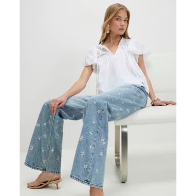 Blue Relaxed Straight Daisy Jeans