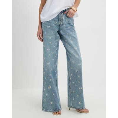 Blue Relaxed Straight Daisy Jeans
