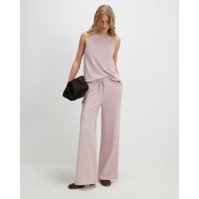 Pink Metallic Drawstring Wide Leg Trousers