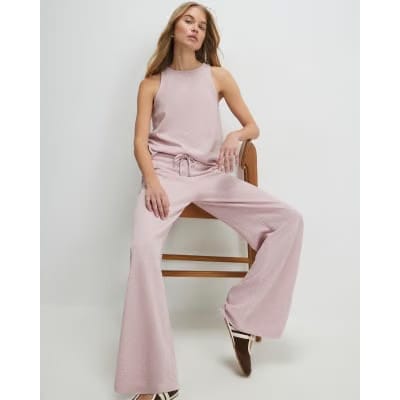 Pink Metallic Drawstring Wide Leg Trousers