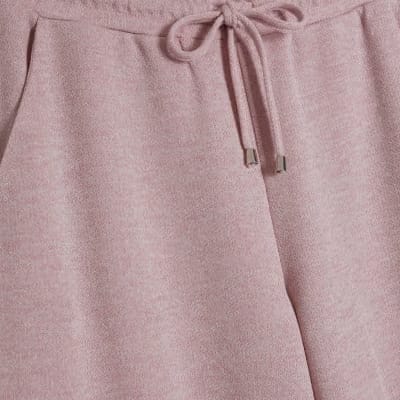 Pink Metallic Drawstring Wide Leg Trousers