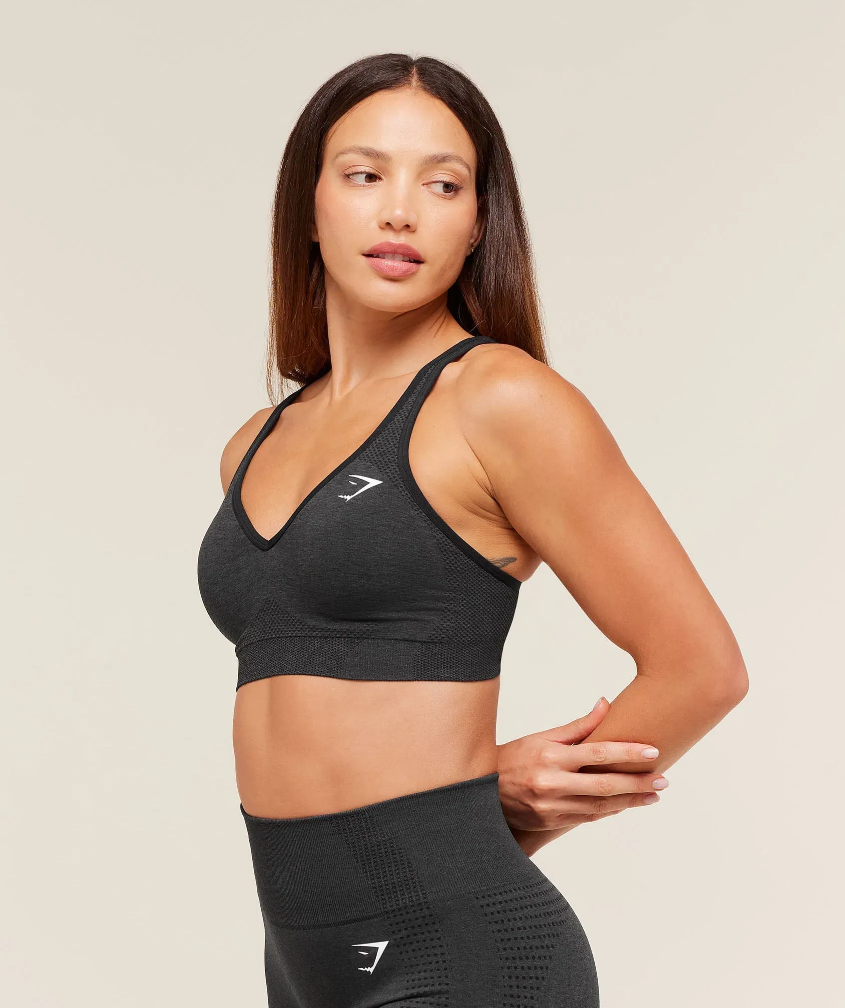 Gymshark Vital V Neck Sports Bra - Black Marl