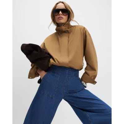 Blue Pull On Elasticated Cuffed Denim Joggers