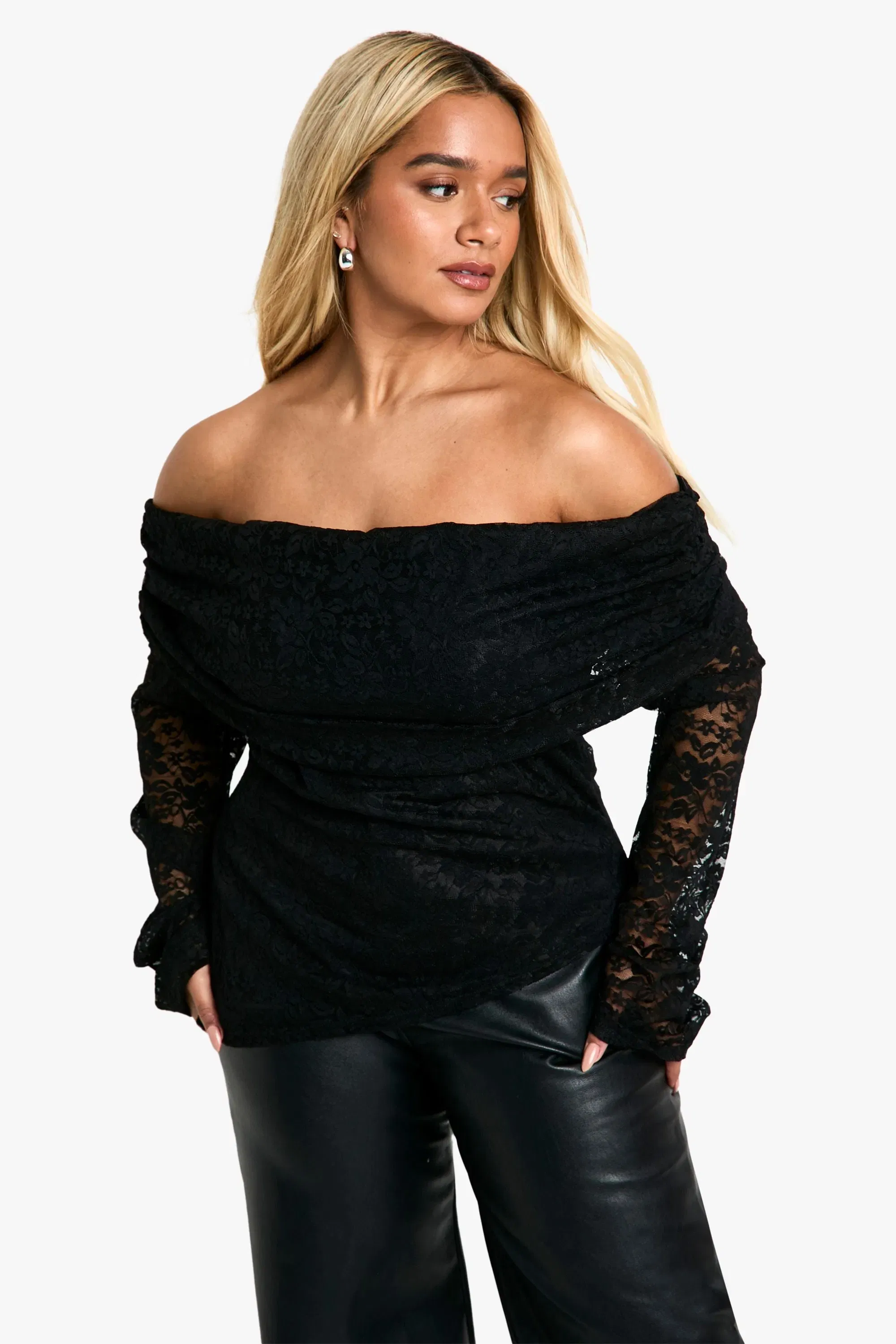Plus Lace Bardot Asymmetric Top