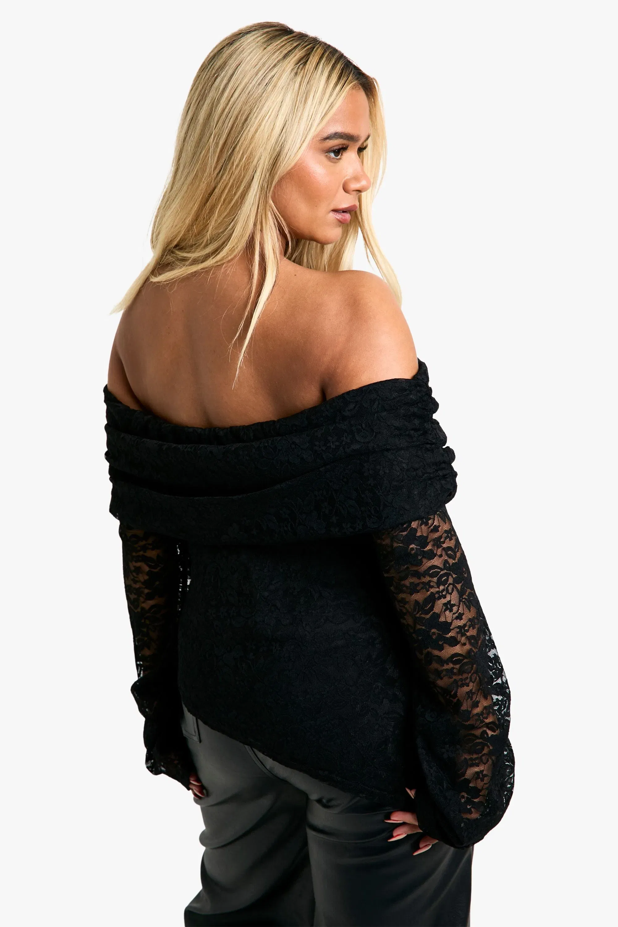 Plus Lace Bardot Asymmetric Top